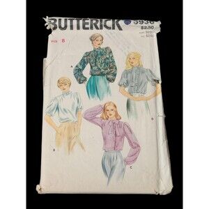 Vtg Butterick Sewing Pattern #3936 Misses Blouse with Tie Size 8